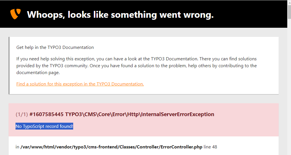 Error message "No TypoScript record found!"